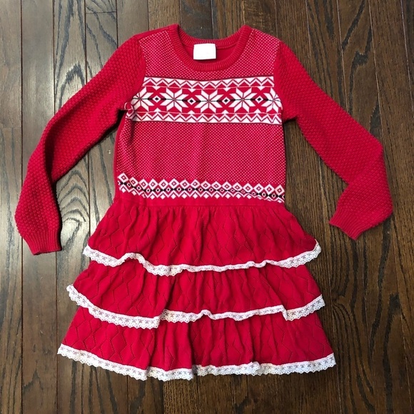 Hanna Andersson Other - Hanna Andersson Girls 110cm (5Y) Red Knit Ruffled Tiered Skirt Dress - VGUC!